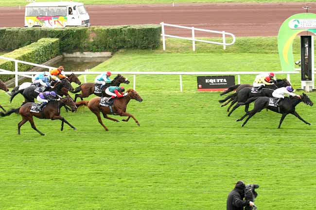 Photo d'arrivée de la course pmu GRAND PRIX DESK SUD - PRIX DE LA FEDERATION DU CENTRE-EST à LYON-PARILLY le Mardi 13 octobre 2015