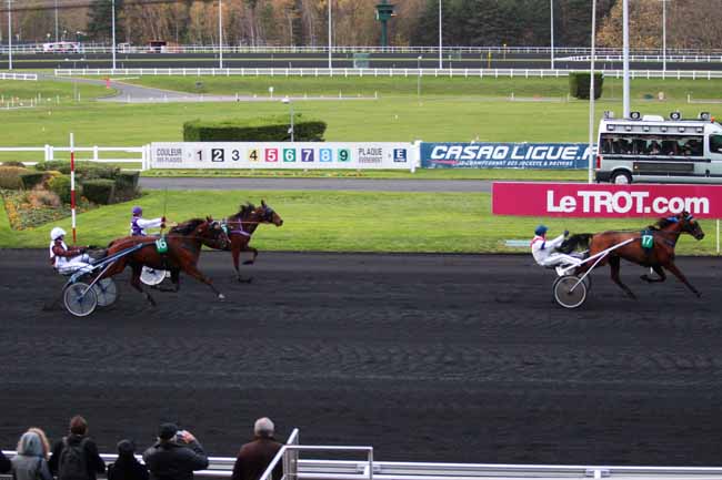 Photo d'arrivée de la course pmu PRIX DE BAGNOLES-DE-L'ORNE à PARIS-VINCENNES le Samedi 28 novembre 2015