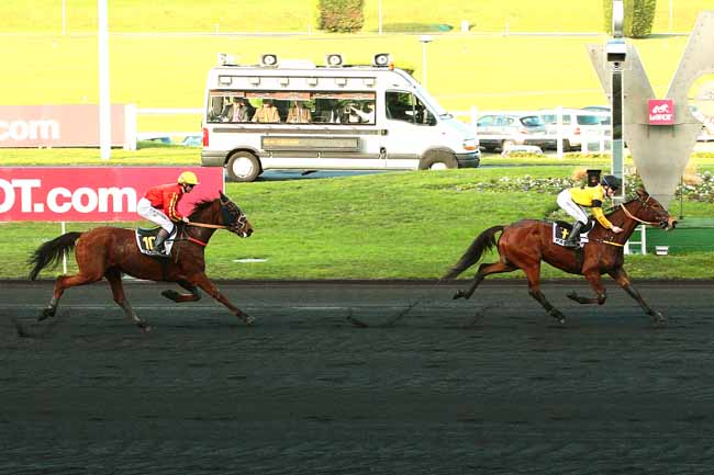 Photo d'arrivée de la course pmu PRIX DE SAINT-OUEN-DES-TOITS à PARIS-VINCENNES le Jeudi 31 décembre 2015
