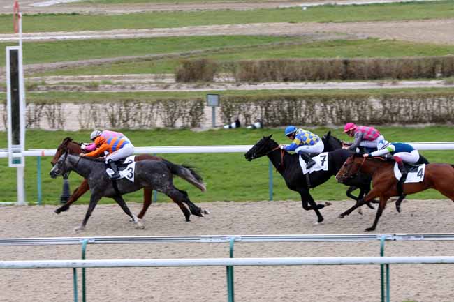 Photo d'arrivée de la course pmu PRIX DE LA COUR BLANCHE à DEAUVILLE le Vendredi 4 mars 2016