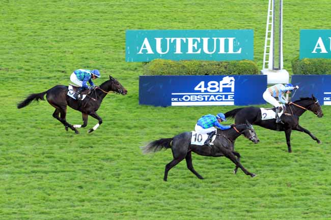 Photo d'arrivée de la course pmu PRIX MAURICE GILLOIS - GRAND STEEPLE-CHASE DES 4 ANS - LE PARISIEN à AUTEUIL le Dimanche 6 novembre 2016