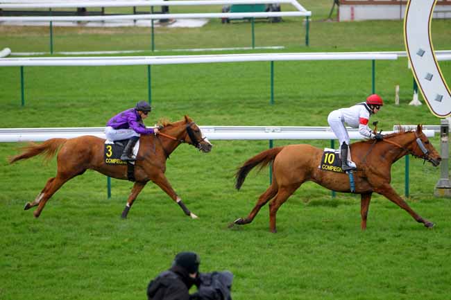 Photo d'arrivée de la course pmu PRIX DE SAINT-SAUVEUR à COMPIEGNE le Mercredi 8 mars 2017