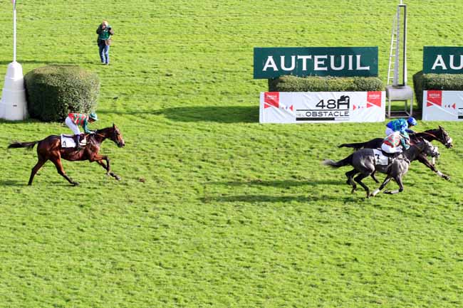 Photo d'arrivée de la course pmu PRIX MAURICE GILLOIS - GRAND STEEPLE-CHASE DES 4 ANS à AUTEUIL le Dimanche 5 novembre 2017