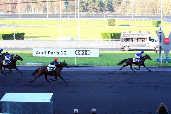 Photo d'arrivée de la course pmu PRIX DE SEICHES-SUR-LE-LOIR à PARIS-VINCENNES le Samedi 9 décembre 2017