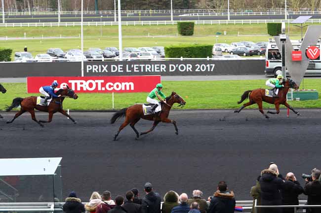 Photo d'arrivée de la course pmu PRIX DE L'ETRIER D'OR 2017 à PARIS-VINCENNES le Dimanche 31 décembre 2017