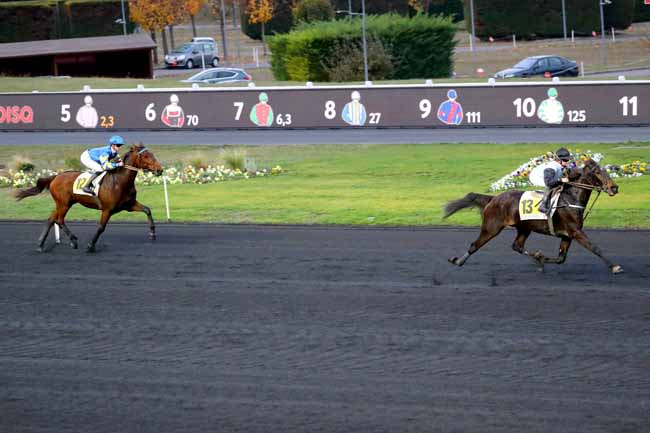 Photo d'arrivée de la course pmu PRIX DE SAVIGNY-SUR-BRAYE à PARIS-VINCENNES le Jeudi 8 novembre 2018