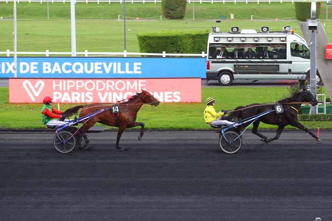 Photo d'arrivée de la course pmu PRIX DE BACQUEVILLE à PARIS-VINCENNES le Lundi 4 novembre 2019