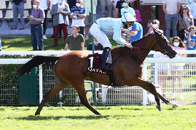 Photo d'arrivée de la course pmu QATAR PRIX DE LA CALONNE à DEAUVILLE le Dimanche 12 juillet 2020
