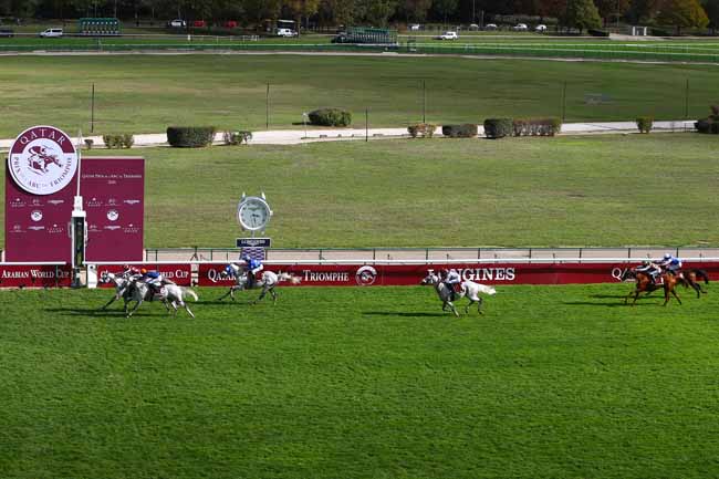 Photo d'arrivée de la course pmu QATAR ARABIAN WORLD CUP à LONGCHAMP le Dimanche 4 octobre 2020