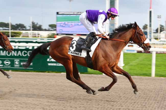 Photo d'arrivée de la course pmu PRIX PARTENAIRE CHAMPAGNE DUVAL LEROY à CAGNES-SUR-MER le Samedi 27 février 2021