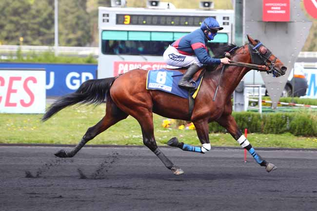 Photo d'arrivée de la course pmu ETRIER 5 ANS QUALIF 1 - PRIX J. GAUVREAU à PARIS-VINCENNES le Dimanche 9 mai 2021