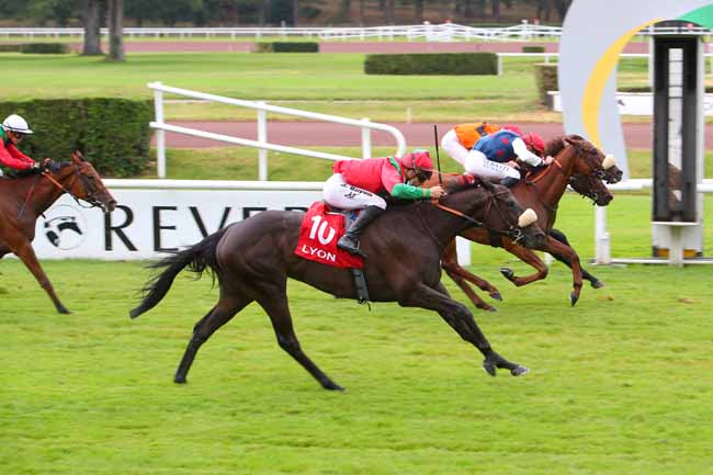 Photo d'arrivée de la course pmu LA COURSE DES BLEUS - PRIX DE LA FEDERATION DES COURSES DU CENTRE-EST à LYON-PARILLY le Lundi 28 juin 2021