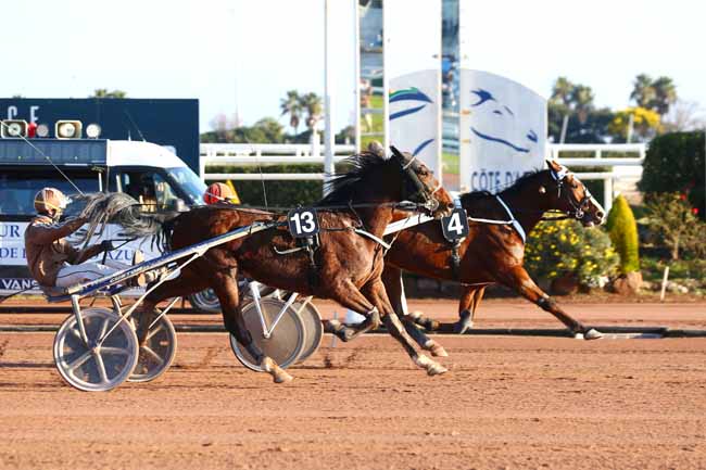 Photo d'arrivée de la course pmu PRIX DES GORGES DE LA MESCLA à CAGNES-SUR-MER le Mercredi 26 janvier 2022
