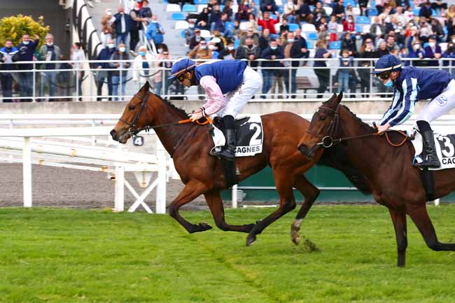 Photo d'arrivée de la course pmu PRIX DU VIEUX BOURG (PRIX DES GENEVRIERS) à CAGNES-SUR-MER le Samedi 19 février 2022