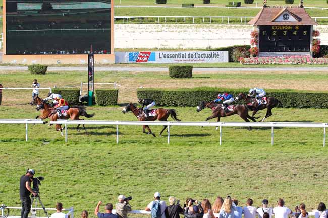 Photo d'arrivée de la course pmu PRIX JOURNAL LE VEINARD (PRIX DE LA VILLE DE TOURGEVILLE) à CLAIREFONTAINE le Lundi 8 août 2022