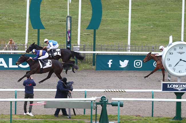 Photo d'arrivée de la course pmu PRIX DU BASSIN DES SERRURIERS à CHANTILLY le Mardi 21 mars 2023