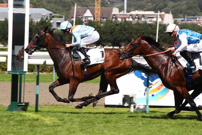 Photo d'arrivée de la course pmu PRIX DAPHNIS - FONDS EUROPEEN DE L'ELEVAGE - PRIX FAMILLE SALEH-SELMAN à DEAUVILLE le Dimanche 6 août 2023