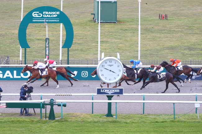 Photo d'arrivée de la course pmu PRIX DU CHENE DES TROIS FRERES à CHANTILLY le Vendredi 21 février 2025