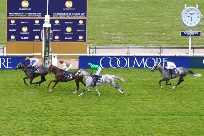 Photo d'arrivée de la course pmu THE PRESIDENT OF THE UAE CUP - COUPE D'EUROPE DES CHEVAUX ARABES à LONGCHAMP le Dimanche 11 mai 2025