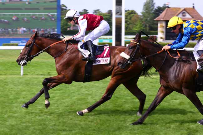 Photo d'arrivée de la course pmu PRIX DE LA VILLE DE VILLERVILLE (PRIX DU CHEMIN DU MARAIS) à CLAIREFONTAINE le Mercredi 2 juillet 2025
