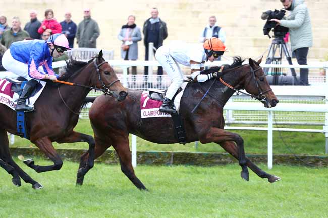 Photo d'arrivée de la course pmu PRIX DE LA FETE DE LA CITROUILLE (PRIX DU LIEU GODEFROY) à CLAIREFONTAINE le Vendredi 24 octobre 2025