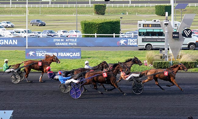 Photo d'arrivée de la course pmu PRIX DE GRIGNAN à PARIS-VINCENNES le Samedi 7 février 2026