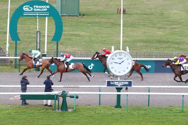 Photo d'arrivée de la course pmu PRIX DU CARREFOUR DES DEUX MARES à CHANTILLY le Vendredi 13 février 2026