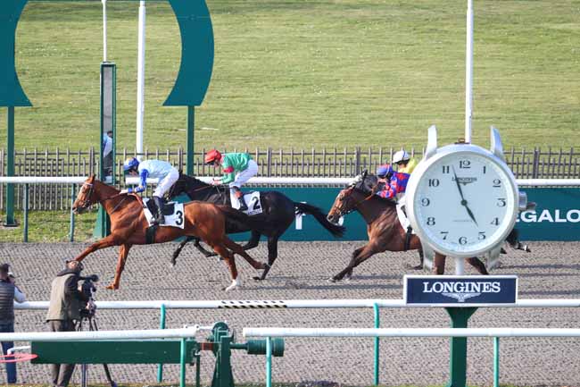 Photo d'arrivée de la course pmu PRIX DE LA RUE DES CASCADES à CHANTILLY le Lundi 23 mars 2026