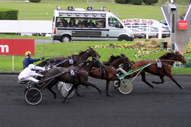 Photo d'arrivée de la course pmu PRIX DE MONTIGNAC-CHARENTE à PARIS-VINCENNES le Lundi 21 novembre 2016