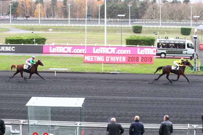 Photo d'arrivée de la course pmu PRIX DE BRICQUEBEC à PARIS-VINCENNES le Samedi 1 décembre 2018