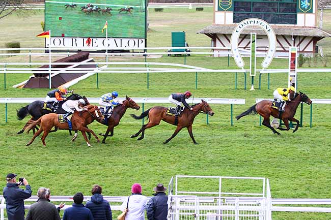 Photo d'arrivée de la course pmu PRIX DE COURTIEUX à COMPIEGNE le Mercredi 6 mars 2019