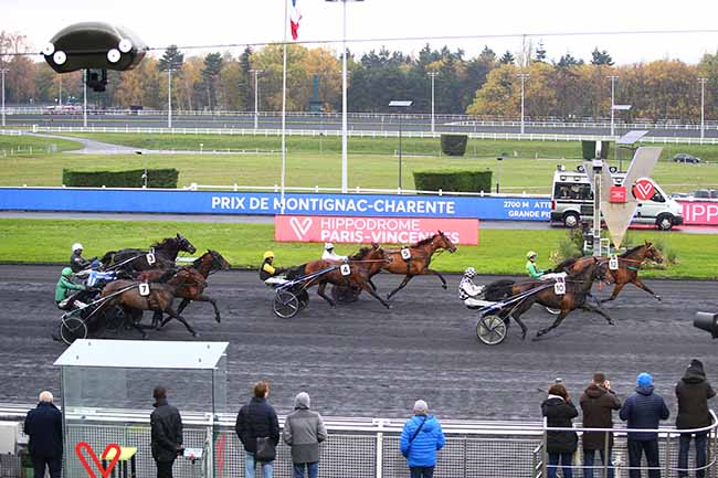Photo d'arrivée de la course pmu PRIX DE MONTIGNAC-CHARENTE à PARIS-VINCENNES le Lundi 18 novembre 2019