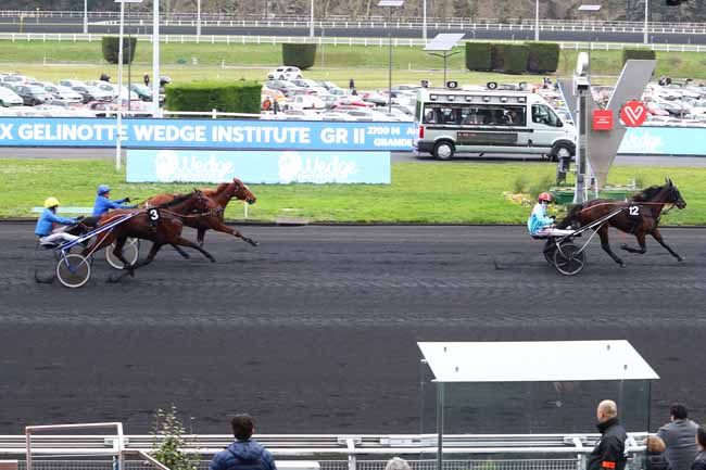 Photo d'arrivée de la course pmu PRIX GELINOTTE WEDGE INSTITUTE à PARIS-VINCENNES le Dimanche 12 janvier 2020