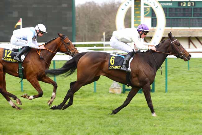Photo d'arrivée de la course pmu PRIX DE COURTIEUX à COMPIEGNE le Mercredi 4 mars 2020