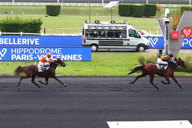 Photo d'arrivée de la course pmu PRIX DE BELLERIVE à PARIS-VINCENNES le Mercredi 28 octobre 2020