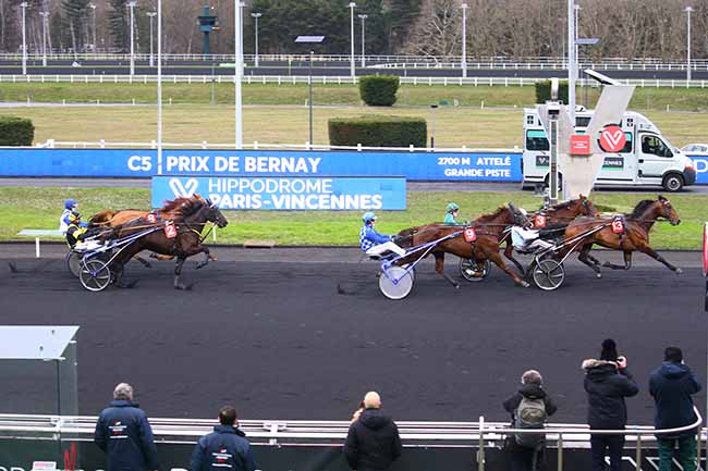 Photo d'arrivée de la course pmu PRIX DE BERNAY à PARIS-VINCENNES le Jeudi 20 janvier 2022