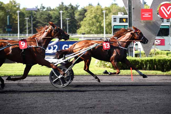 Photo d'arrivée de la course pmu PRIX PAUL LEGUERNEY-CRITERIUM 4 ANS Q2 à PARIS-VINCENNES le Samedi 19 août 2023