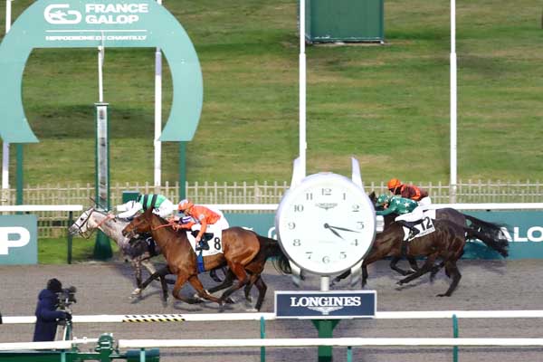 Photo d'arrivée de la course pmu PRIX DES JARDINS FAMILIAUX à CHANTILLY le Jeudi 14 décembre 2023
