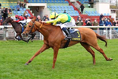 Photo d'arrivée de la course pmu PRIX DES RUINES DE CHAMPLIEU à COMPIEGNE le Dimanche 10 mars 2024