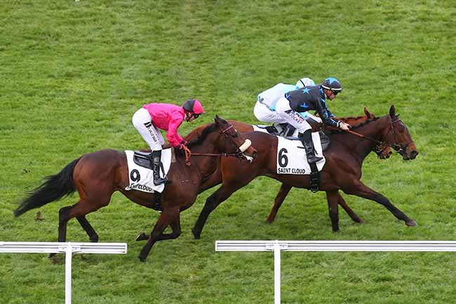 Photo d'arrivée de la course pmu PRIX DES PYRENEES-ATLANTIQUES à SAINT CLOUD le Samedi 16 mars 2024