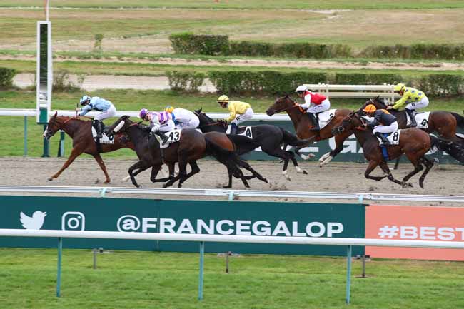 Photo d'arrivée de la course pmu PRIX D.BEAUMONT - L.ROGER -TROPHEE DU PERSONNEL DES COURSES ET DE L'ELEVAGE à DEAUVILLE le Mardi 13 août 2024